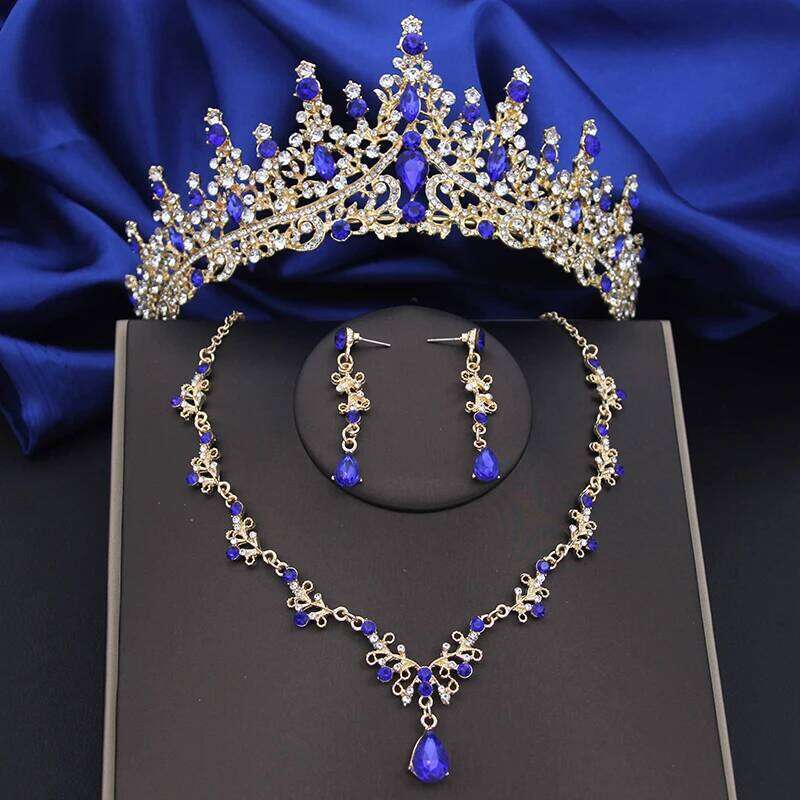 Quality Silver Color Water Drop Bridal Jewelry Sets Princess Tiaras Necklace Earrings Wedding Crown Jewellry Set for Brides Z260313