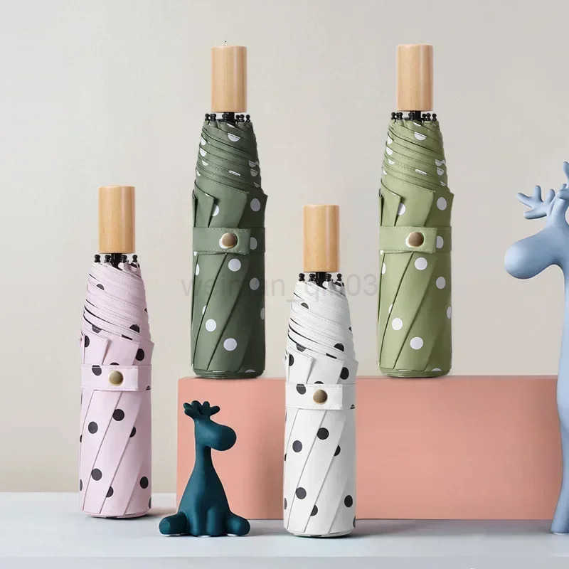 Retro Sun UV Umbrella for Women Black Glue UV UPF50 Protection Parasol Windproof Wooden Handle Folding Rain Umbrellas H260314