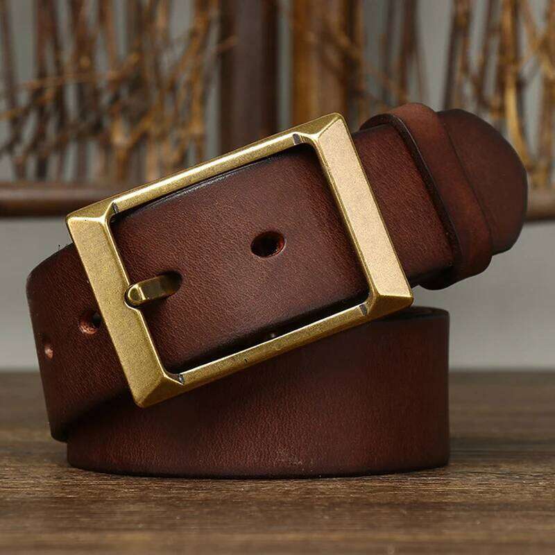 3.8CM Width 5mm Thick Retro Cowboy Male Cowskin Genuine Leather Heavy Copper Buckle Belt For Jeans Men Strap Waist Z260226