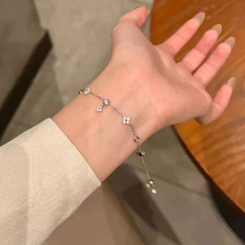 S925 Silver Zircon Bracelets Women Korean Fashion Sweet Girls Sparkling Hollow Delicate Chain Bracelet Party Fine Jewelry Gifts Z260313