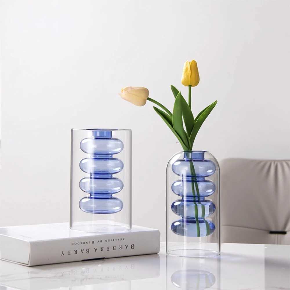 Simple Double-layer Glass Vase for Flower Arrangement Hydroponic Green Plant Vase Wedding Living Home Office Table Decor Y260314
