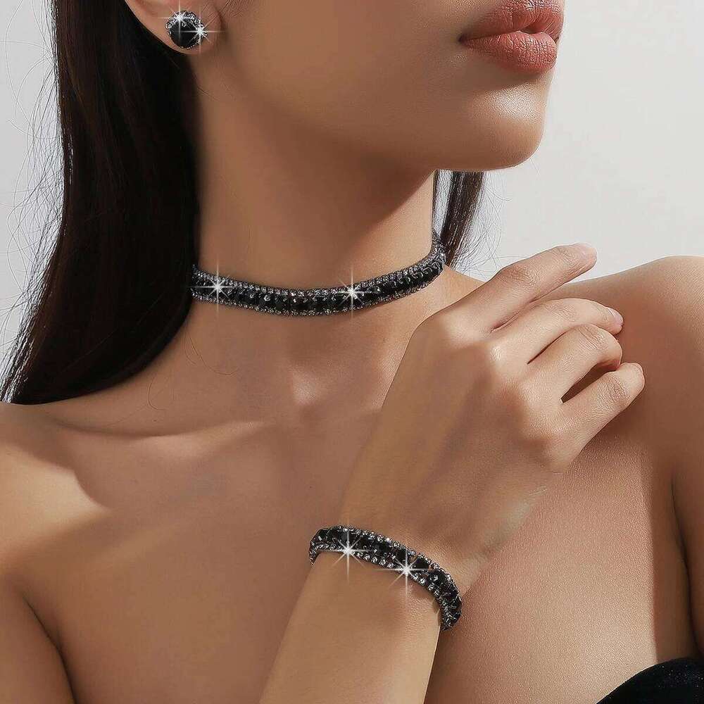 FYUAN Luxury Earring Bracelet Black Green Blue Gold Color Crystal Necklace for Women Weddings Bride Jewelry Sets Z260313