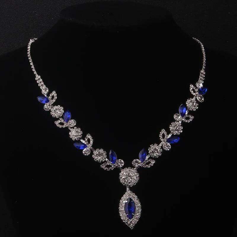 Multi-Color Crystal Floral Jewelry Set Purple/Blue/Red Necklace Earrings Statement Accessories for Wedding Prom Party Z260313