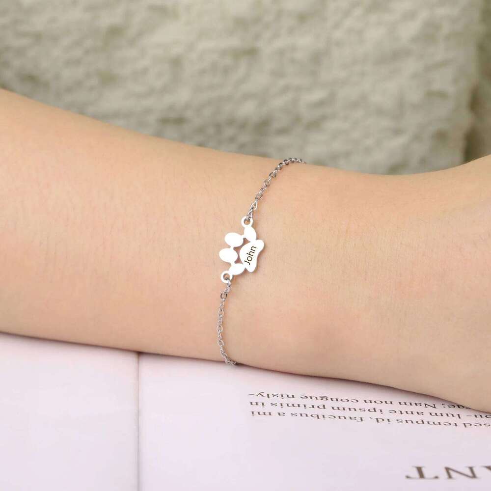 Sipuris Dog Paw Custom Engrave Name Bracelet Women Men Stainless Steel Hip Hop Jewelry Valentine's Day Gifts For Pet Lovers Z260313