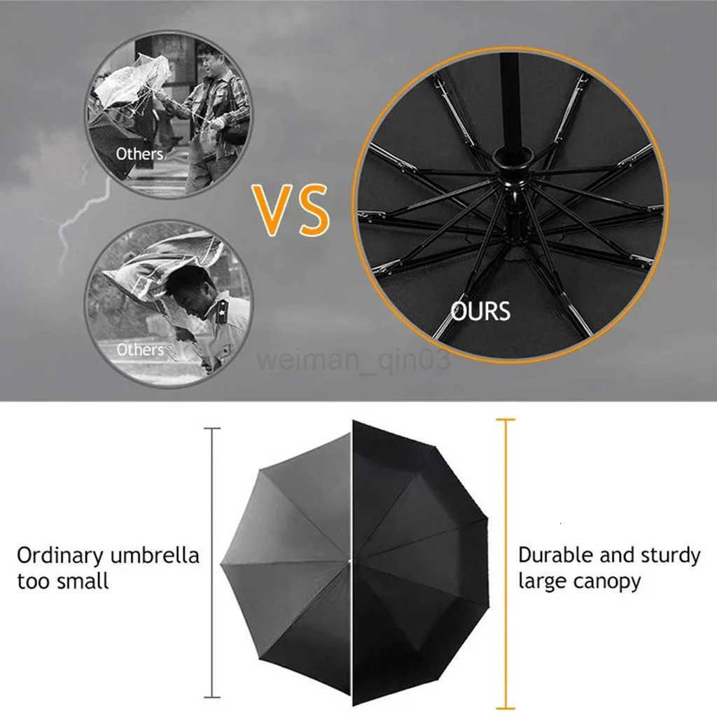 Automatic Folding Vinyl Umbrella Ten-Bone Umbrella Is Strong Windproof and Rainproof Large Umbrella for Business Use H260314