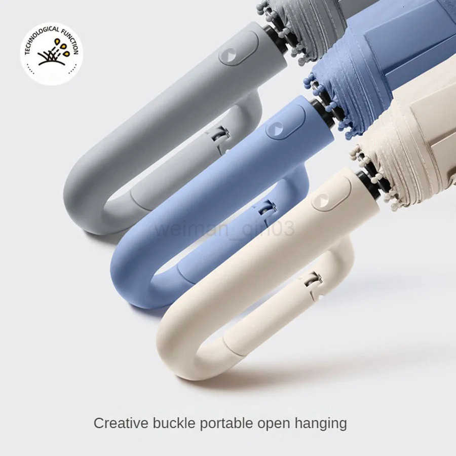 Extra large 10-bone ring buckle umbrella forward fully automatic portable wind-resistant dual-purpose folding rain black glue H260314