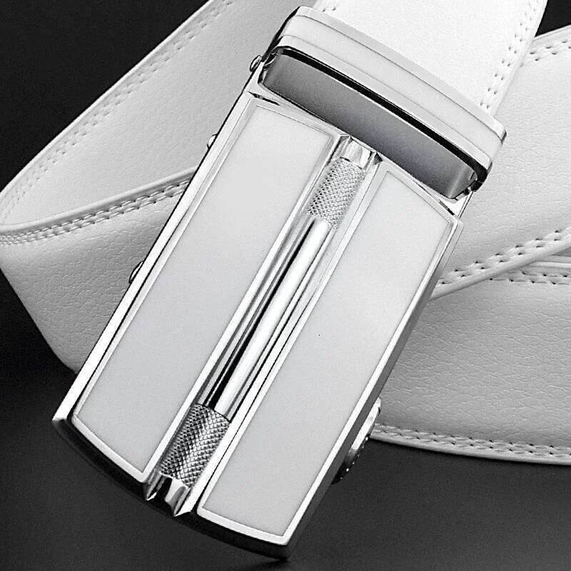 Luxury Mens Genuine Leather Belt White Cowhide Alloy Automatic Buckle Formal Belts For Men 3.5cm Width Waist Strap Male B373 Z260226