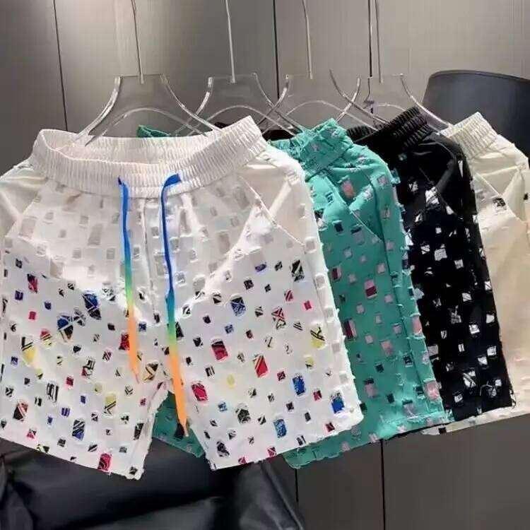 Summer Loose Couple Popular Versatile Straight Men's Flower Oil Painting Beach Hawaiian Casual Silk Shorts Z260314