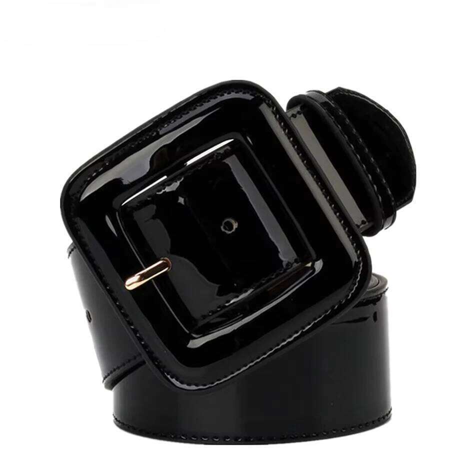 RAINIE SEAN Black Wide Ladies Belts Patent Women Genuine Leather Cowhide Fashion Big Buckle Belt for Dress Burgundy Z260226