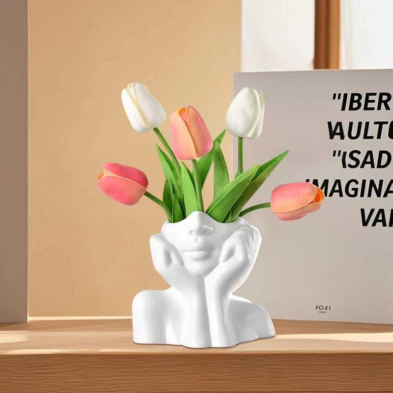 Ins Nordic Style Vinyl Vase Thinking Girl Shaping Art Flower Planter Handicrafts Ornament Personalized And Creative Decor Y260314