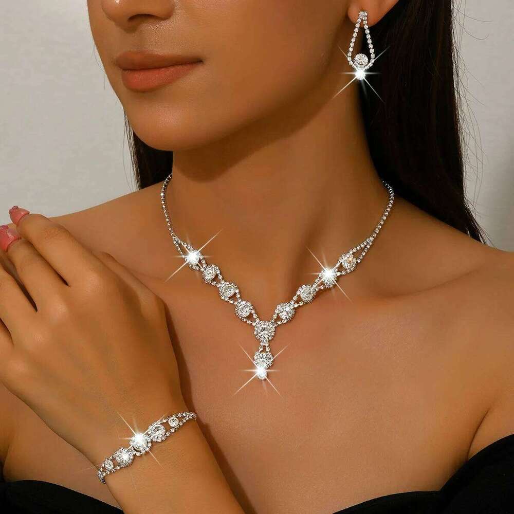 4PCS Fashion Elegant Crystal for Women Rhinestones Necklace Ring Earrings Bridal Wedding Party Jewelry Sets Z260313