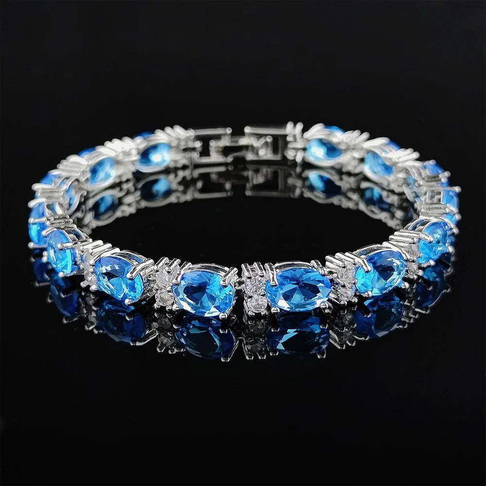 New Luxury SKY Blue Color Oval Bracelet Bangle for Women Anniversary Gift Jewelry Wholesale S6114 Z260313