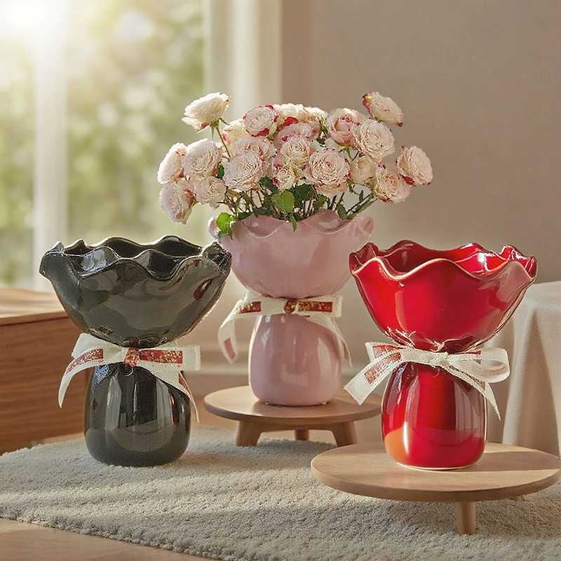 Light Luxury Ceramic Flower Vase Hydroponic Small Vase Wedding Decoration Ornament Living Room Study Room Home Decoration Y260314