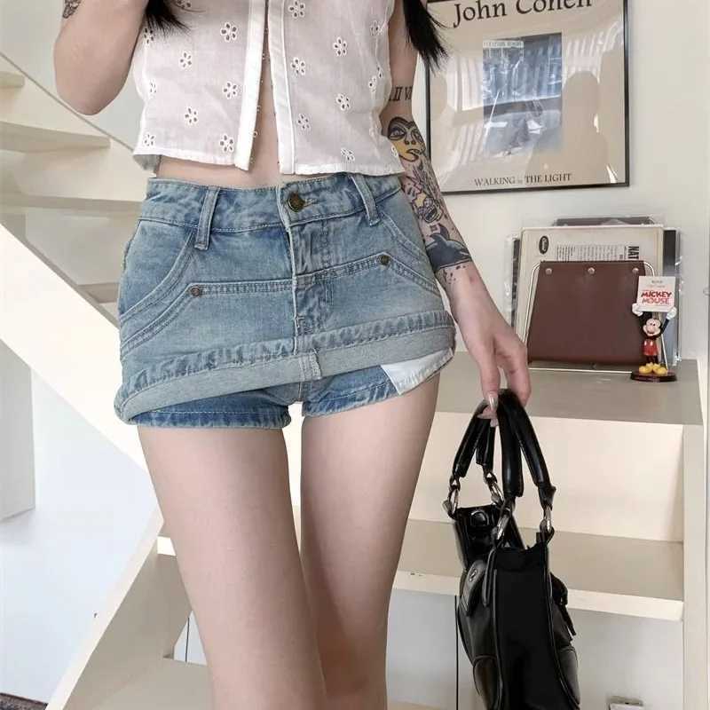 Womens Light Blue Denim Skirts Sexy Low-Waisted Bodycon Anti-Glare Mini Skirt Female Streetwear Vintage Y2K Shorts Skirts M260314