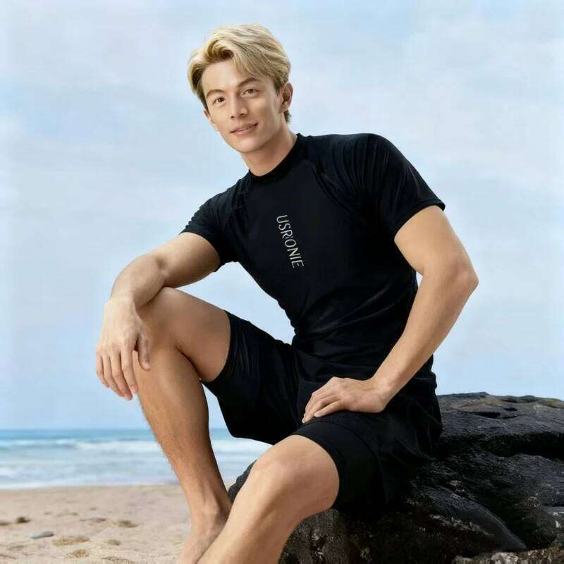 Men's Loose Fit Swim Set: Quick-Dry Trunks UPF 50+ Long Sleeve Rash Guard for Swim, Hot Springs & Sun Protection Z260314