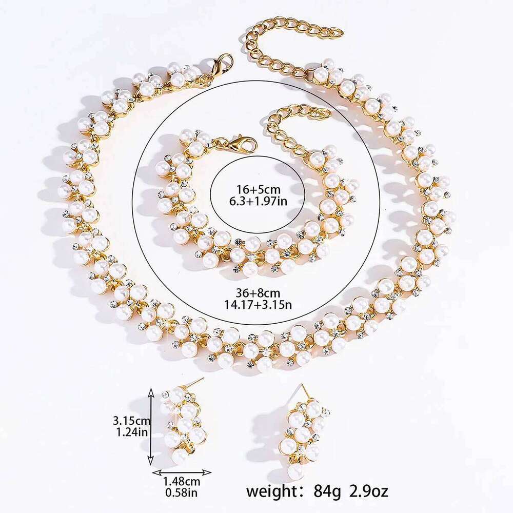 4PC Women's Fashion Simple Imitation Pearl Rhinestone Necklace Earrings Jewelry Set, Suitable for Wedding, Party, Festival Gifts Z260313