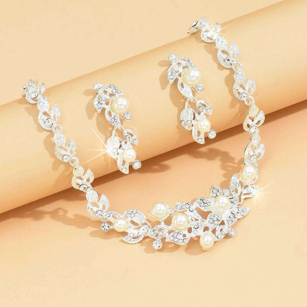 3 pieces of women's trendy leaves, pearls, earrings, necklaces, jewelry sets, weddings, banquets, parties, and holiday gifts Z260313