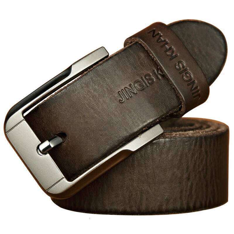 Belt men's leather, genuine cowhide, handmade needle buckle, plant tanned top layer cowhidebelt, casual retro denim Z260226