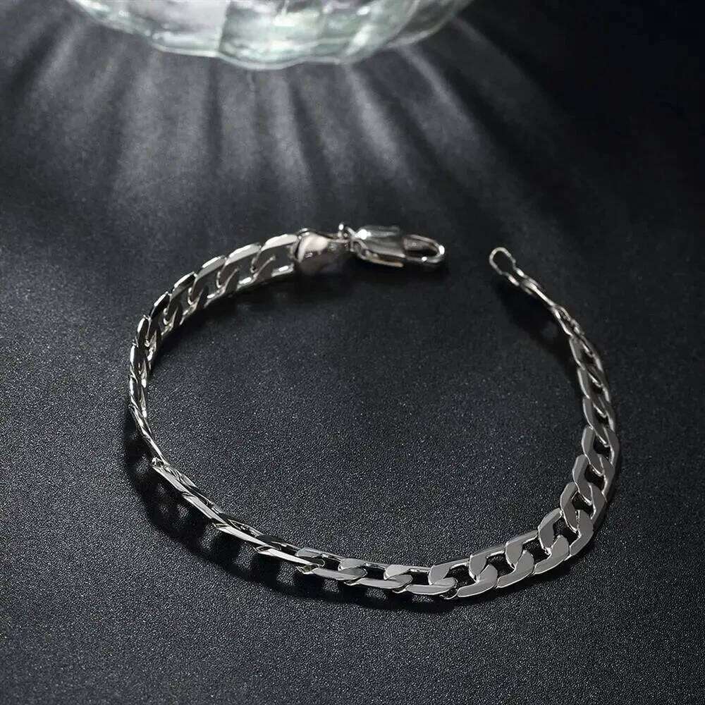 Fine 925 Sterling Silver Classic 6mm Geometric Side Chain Bracelet For Man Woman Fashion Wedding Party Gifts Temperament Jewelry Z260313