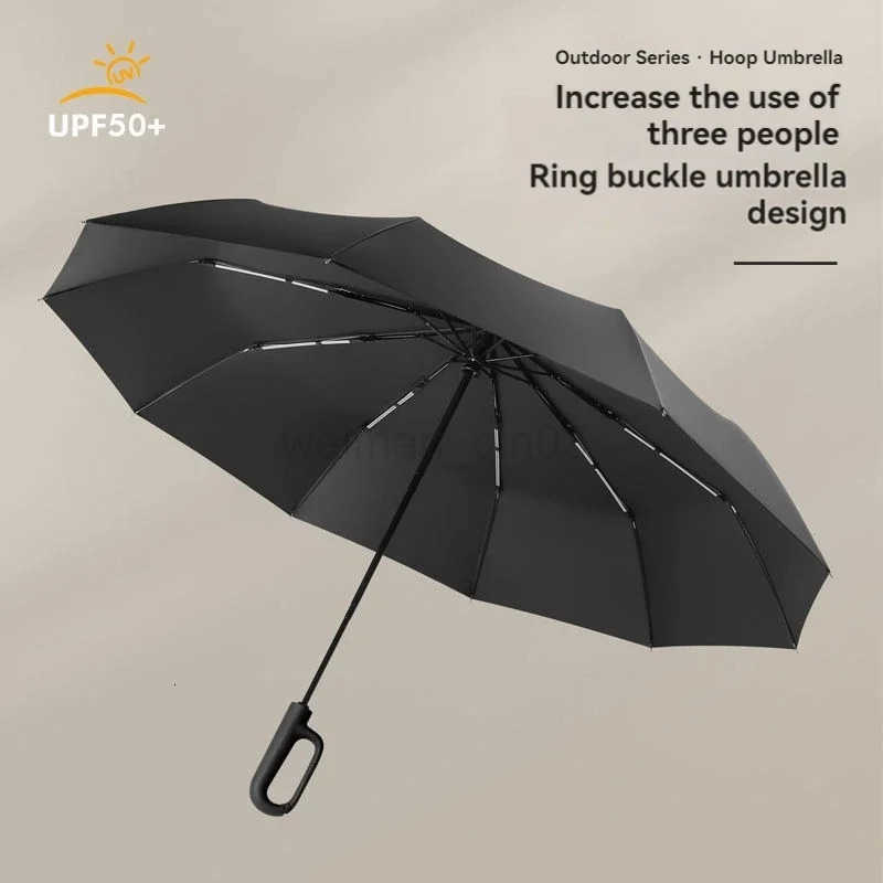 Automatic Umbrella for Men Women Fully Automatic Folding Large Rib Strong Sunshade Double Umbrella with Ring Buckle Design H260314