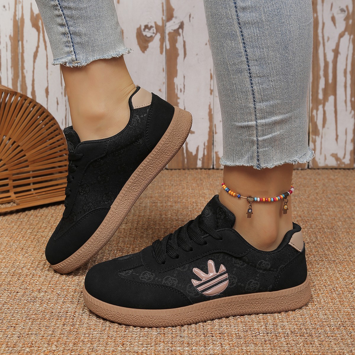Luxury Premium Shoes 2026 New Women's Retro Brown Monogram Sneakers, Lace-Up Casual Skate Shoes, Fashion Versatile Comfortable Flat Shoes