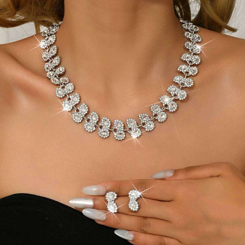 European and American popular retro leaf with diamond jewelry set, fashionable wedding accessories, bride accessories set Z260313