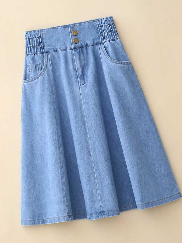 High Waist A-Line Skirt Womens plus Size Summer Jeans f-length Slimming Design Elastic Waist Umbrella Skirt M260314