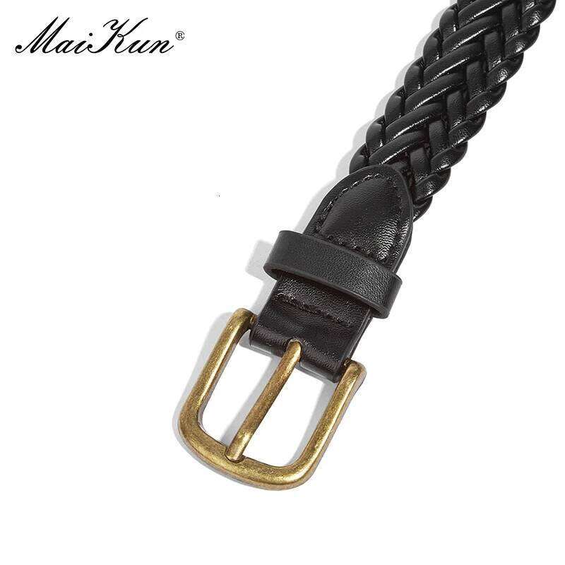 Maikun Women's Braided Gold Alloy Pin Buckle Vintage Personalised High Quality PU Leather Belt Z260226