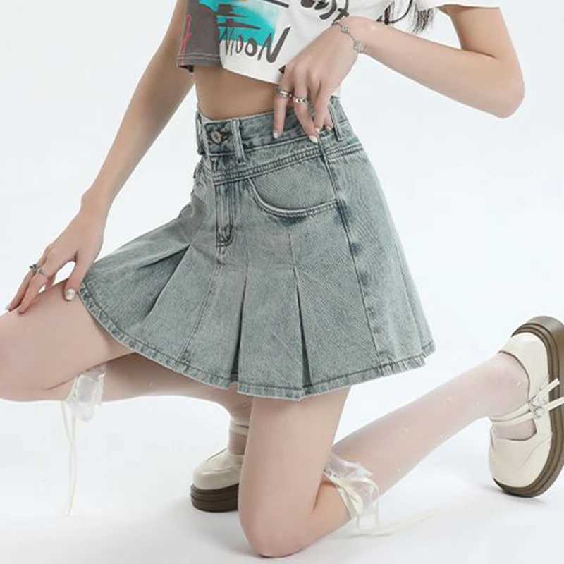 Summer Lady Korean Sweet Ins High Waist Denim Skirts Women Fashion Designer Thin Mini Jeans Skirts s Fashion Blue Dress M260314