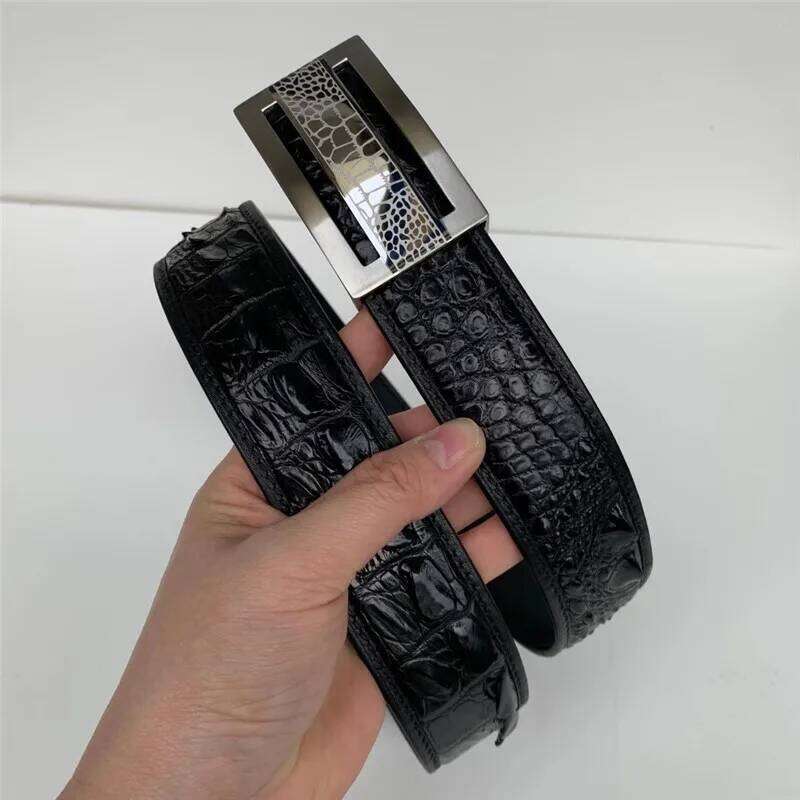 Genuine Crocodile Skin 3.5cm Wide Businessmen Waist Straps Authentic Real Alligator Leather Stainless Steel Buckle Male Belts Z260226