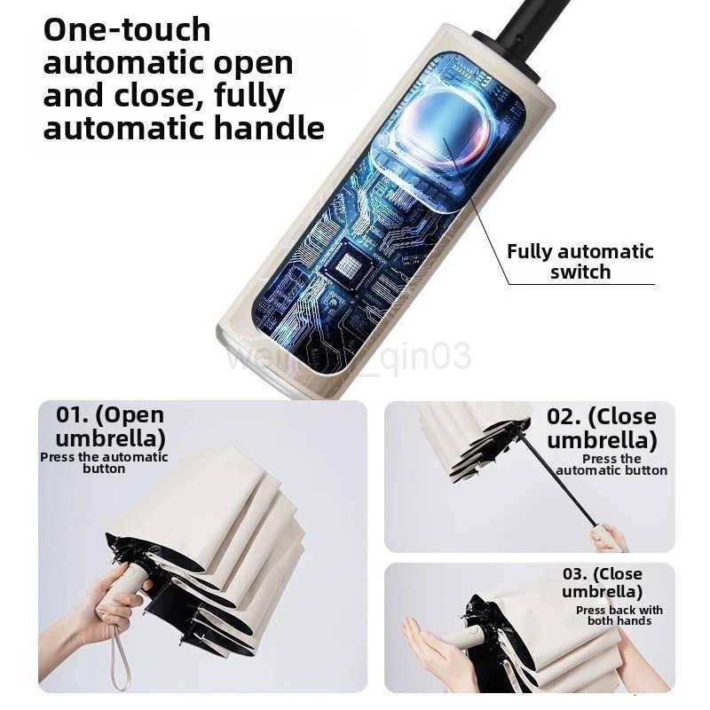 Super Strong Windproof Automatic Folding Men Umbrella Reinforced Large Rainproof Sun Protection Umbrellas Women H260314