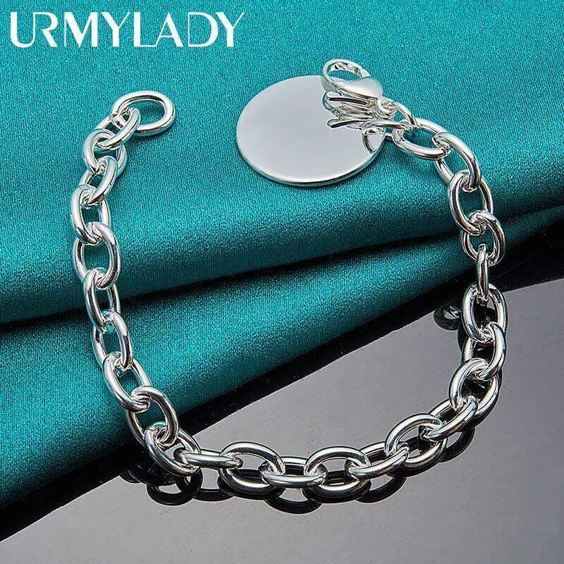 URMYLADY 925 Sterling Silver Smooth Round Brand Pendant Bracelet For Women Wedding Party Fashion Charm Jewelry Z260313
