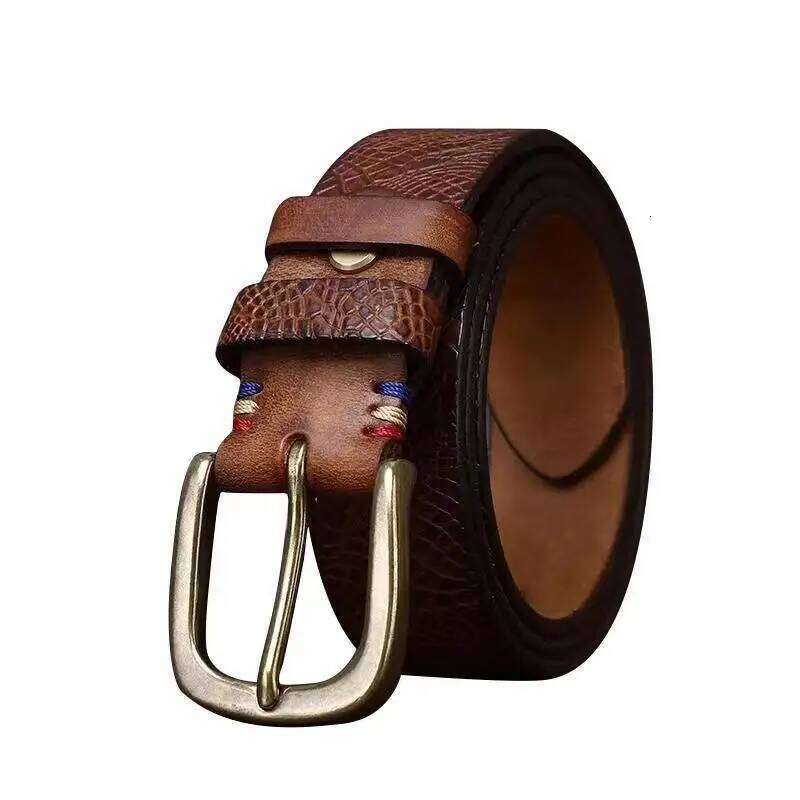 3.8CM Solid Copper Pin Buckle Serpentine Cowskin Male Snakeskin Grain Belt Fashion Genuine Leather Jeans Belts Z260226