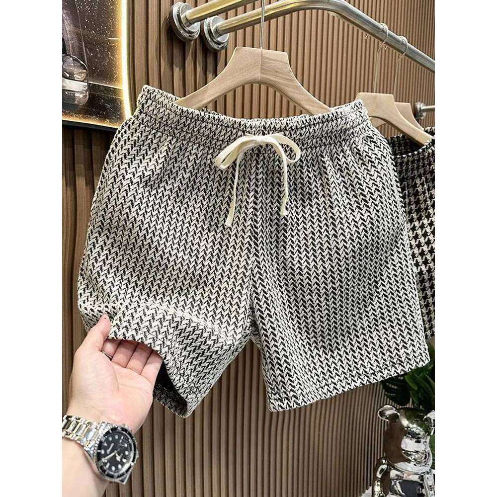 Houndstooth Casual Plaid Men Sport Loose Wide leg Gym Running Beach Baggy Board Cargo Shorts Male Z260314