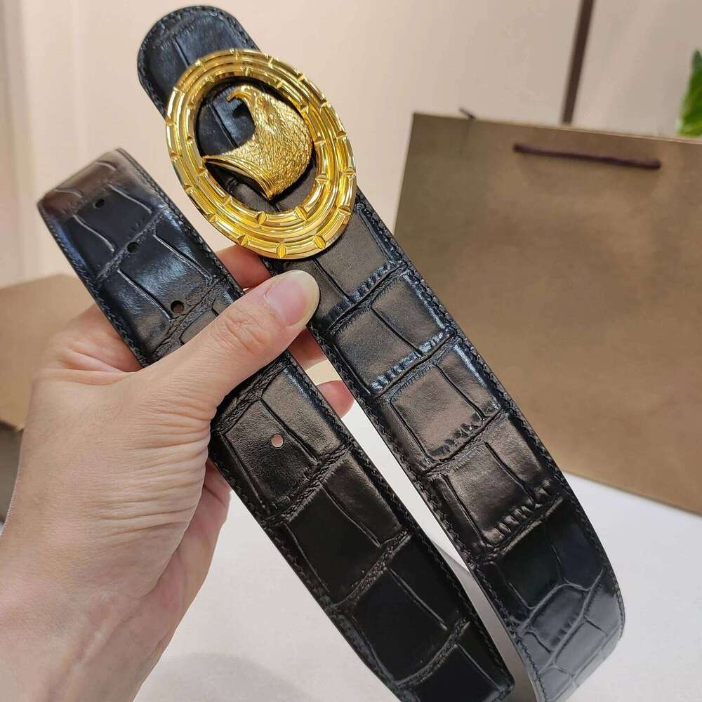 Holiday Gifts Luxury Brand Men's Belt 3.8cm Handmade Crocodile-embossed Top-grain Cowhide Exquisite Head Steel Buckle Z260226