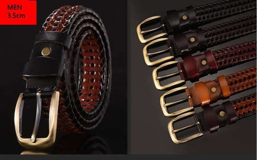 women Braided Men's Woven Belt Luxury Genuine Leather Cow Straps Hand Knitted Men For Jeans Girdle Male belts Z260226