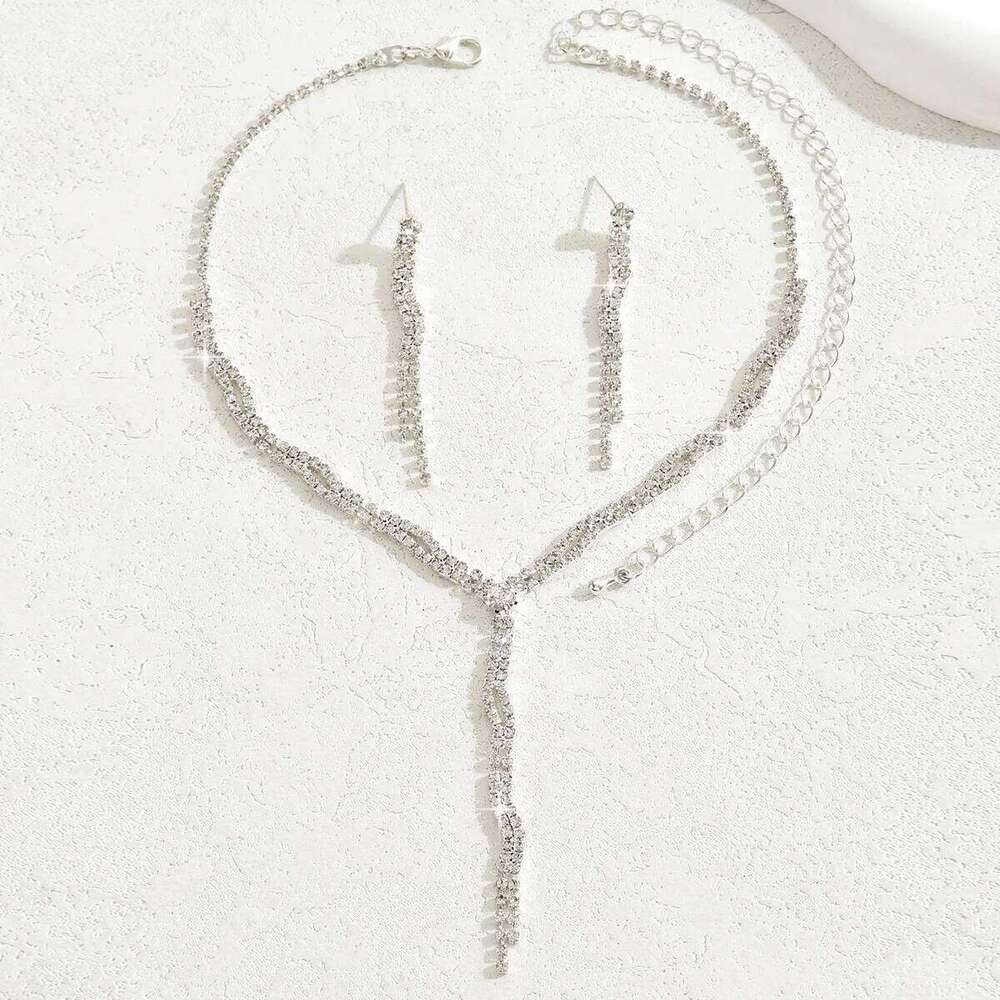 Women's fashion rhinestone geometric series long tassel necklace earrings jewelry set design sense first accessory Z260313