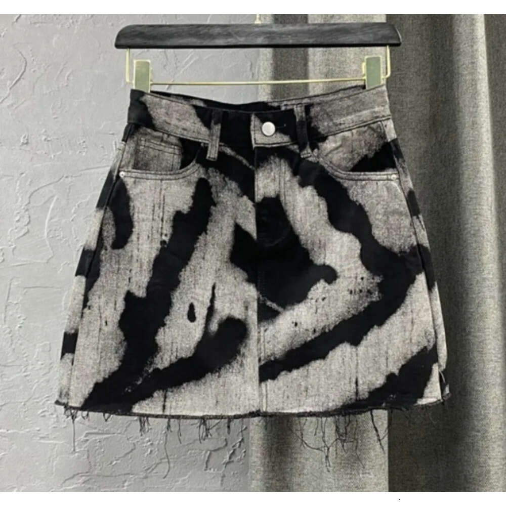 FAGADOER Gray Tie Dye Printing Fashion Denim Mini Women High Waist Button Pocket A-line Jean Skirts Sexy Y2K Streetwear Z260314