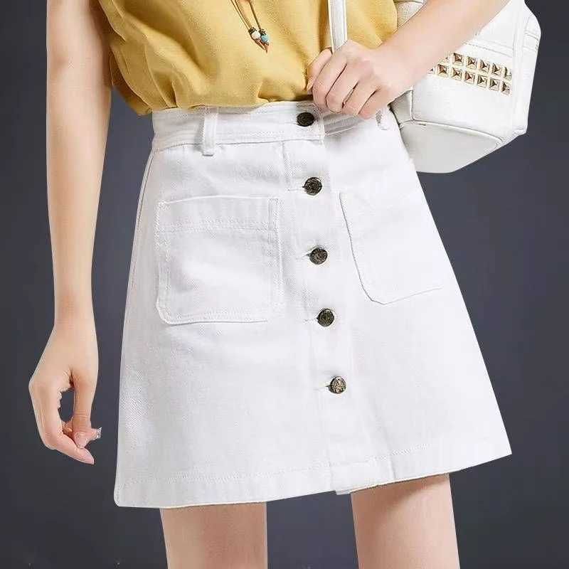 High waisted A-line denim short skirt for spring and summer 2025 Korean fashion trend hip hugging tight skirt M260314