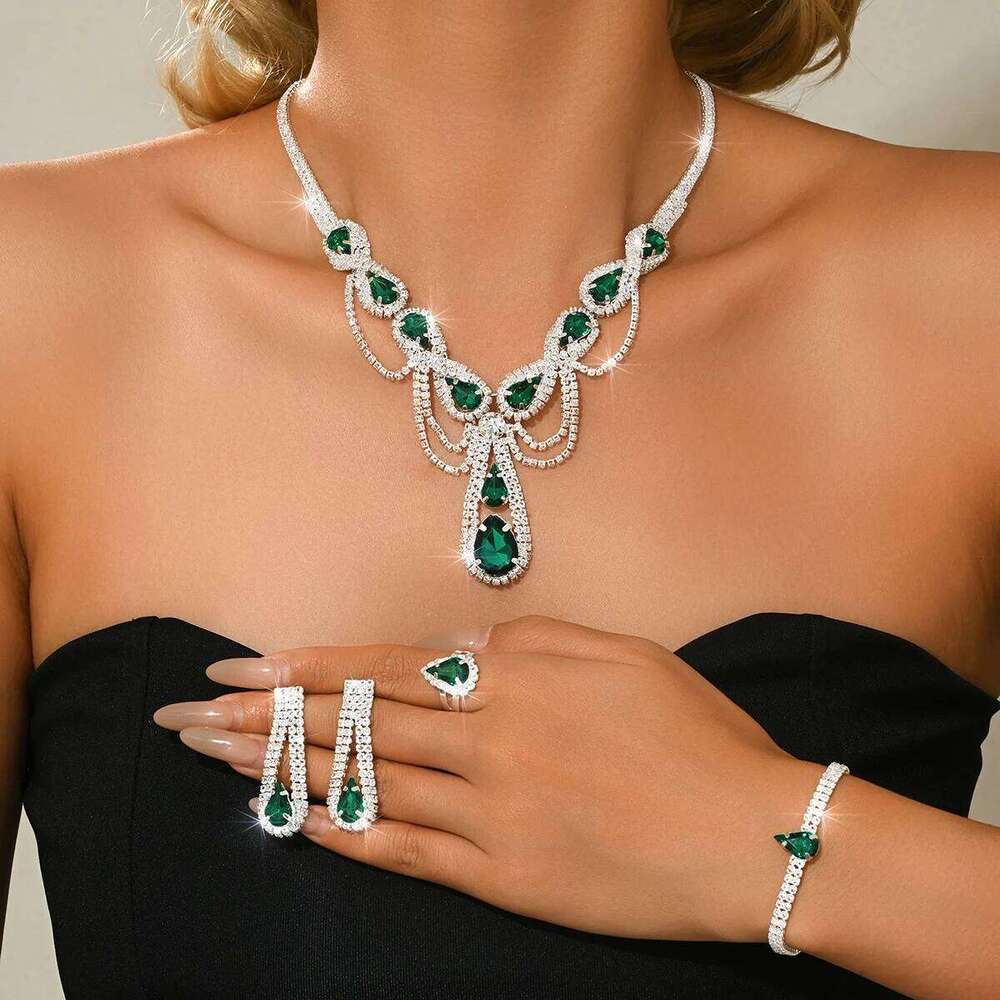 Versatile super sparkling diamond necklace earrings bracelet ring four piece set bride wedding dress banquet accessories Z260313