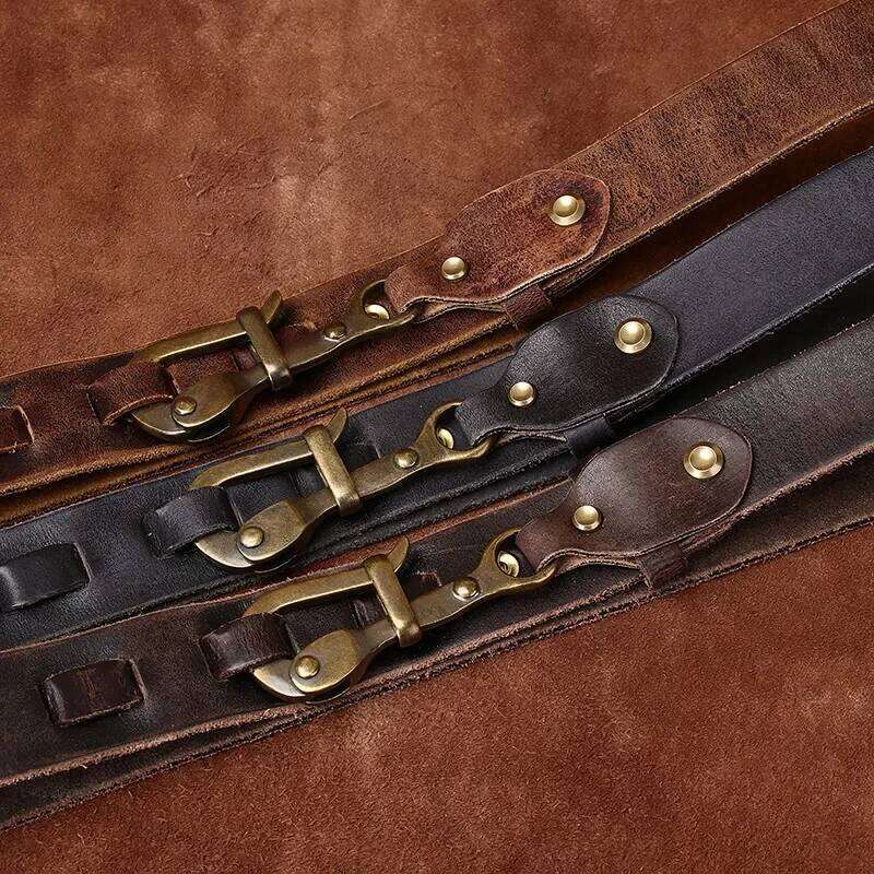 3.8cm Men Retro Knight Belt Distressed Copper Hook Lock Layer Cowhide Personalized Niche Men's Genuine Leather Belts Z260226