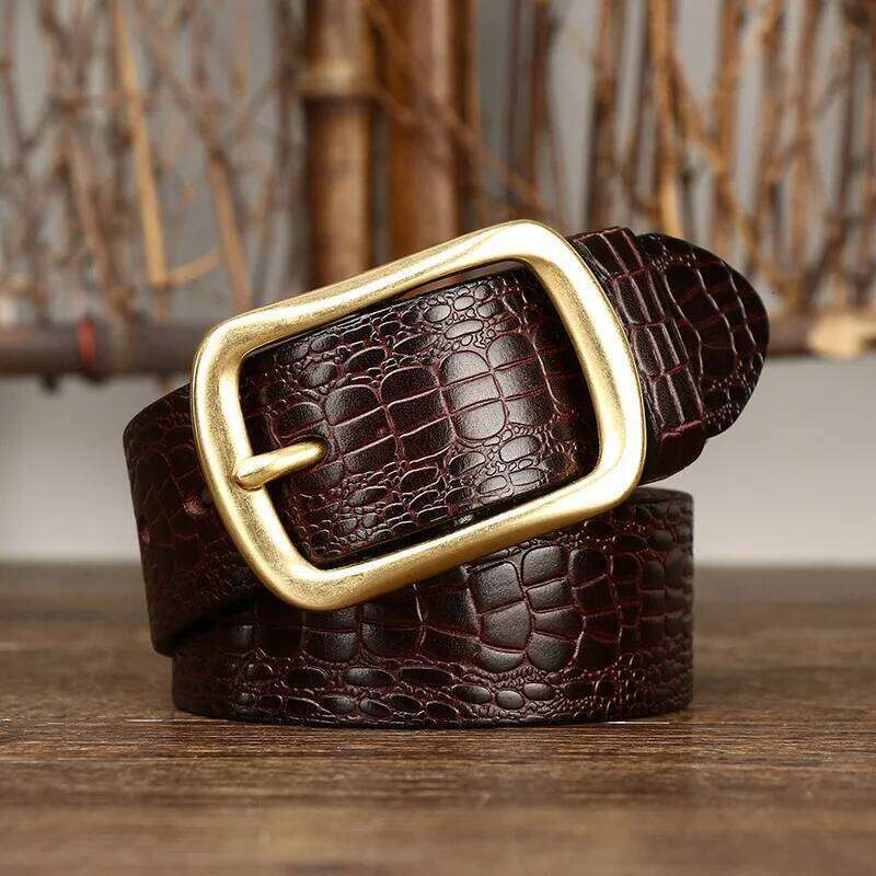 3.8CM Pure Cowhide High Quality Genuine Leather Belts for Men Brand Strap Male Brass Buckle Estampado Retro Jeans Cowboy Cintos Z260226