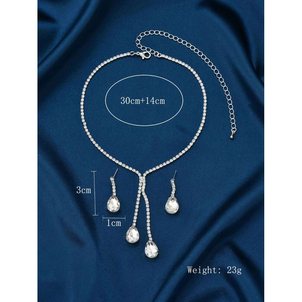 Simple jewelry, sparkling water droplets, wedding claw banquet chain, necklace, earrings, bridal set, women's jewelry Z260313