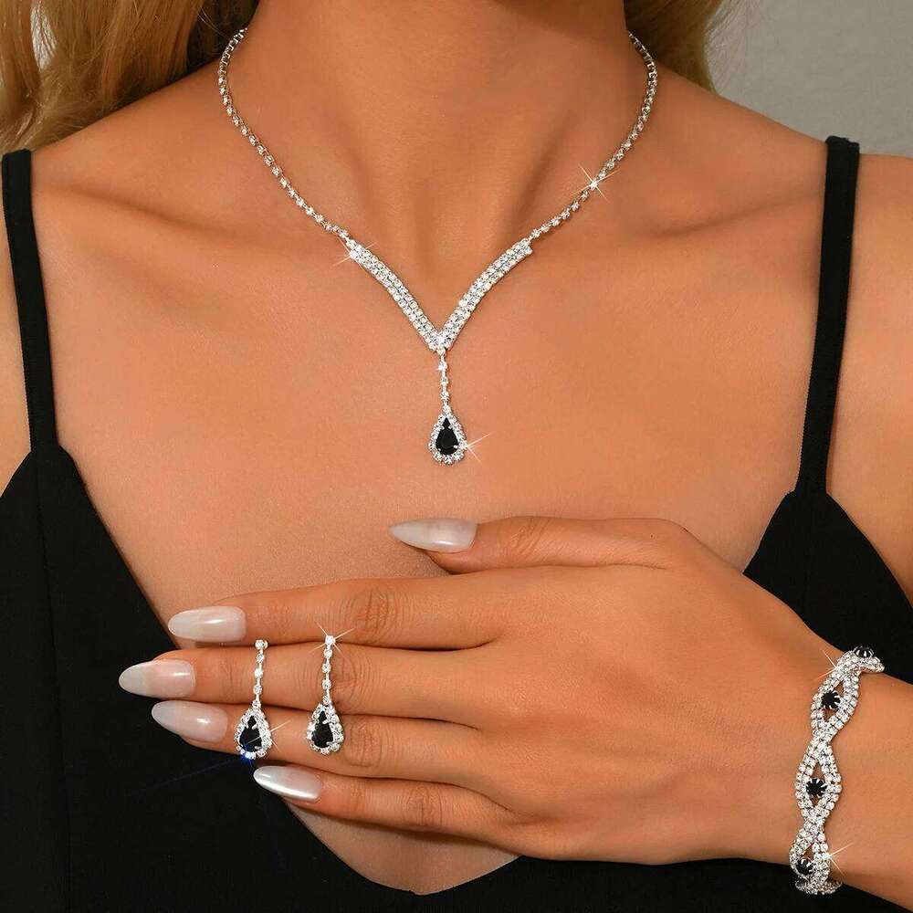 4PC Women's Fashion Simple Water Drop Necklace Earrings Bracelet Jewelry Set Suitable for Wedding, Party, Festival Gifts Z260313