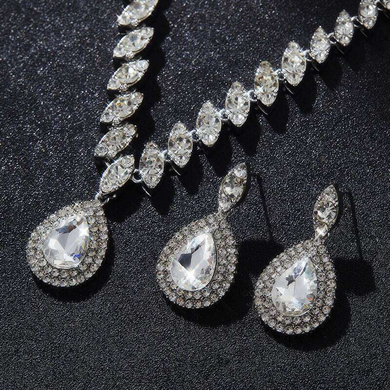 3PC Women's Fashion Luxury Water Drop Zircon Necklace Earrings Jewelry Set Wedding Banquet Party Holiday Gift Z260313
