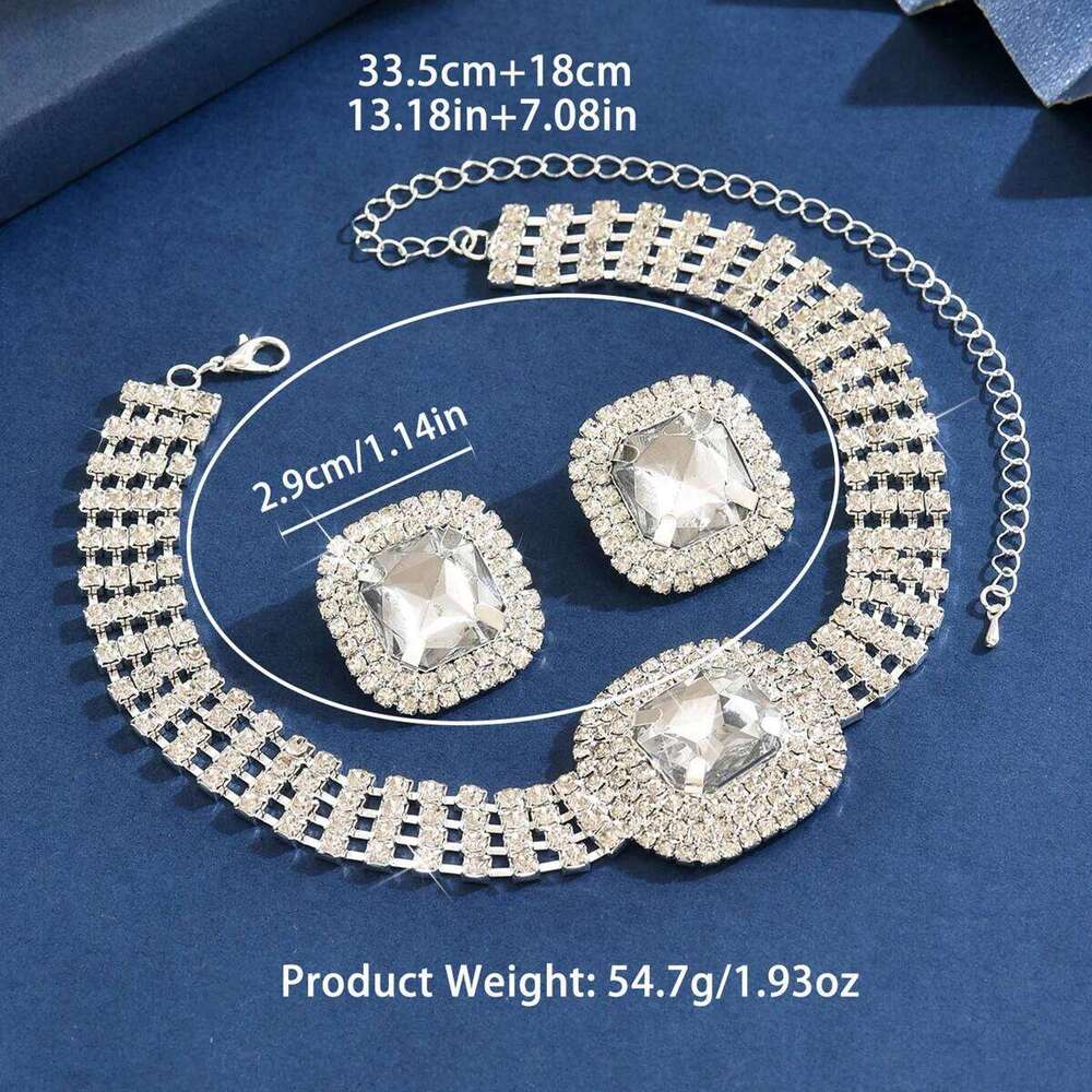 Luxury Crystal Choker Earrings Set Women - Sparkling Square Gem Statement Jewelry for Evening Party Wedding Z260313