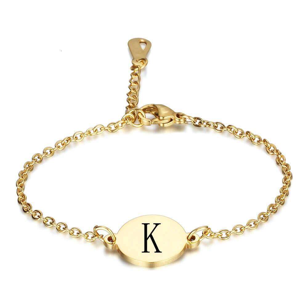 Customized Initial Letter Bracelets For Women Valentine Gift Gold Color Stainless Steel Chain Jewelry Pulseras Mujer Adjustable Z260313