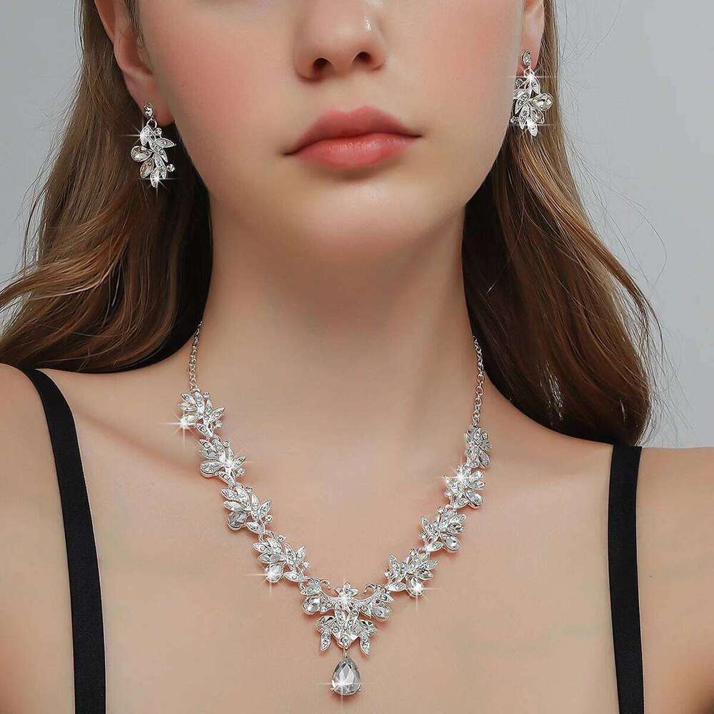 Ladies' Sparkling Flower Necklace, Earrings, Jewelry Set, Suitable for Wedding, Party, Festival Gifts Z260313