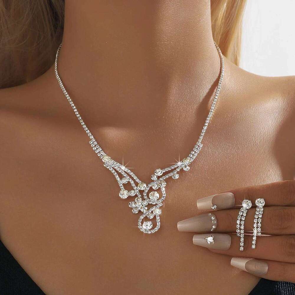 3PC women's fashionable rhinestone necklace earrings jewelry set, suitable for weddings, parties, and holiday gifts Z260313