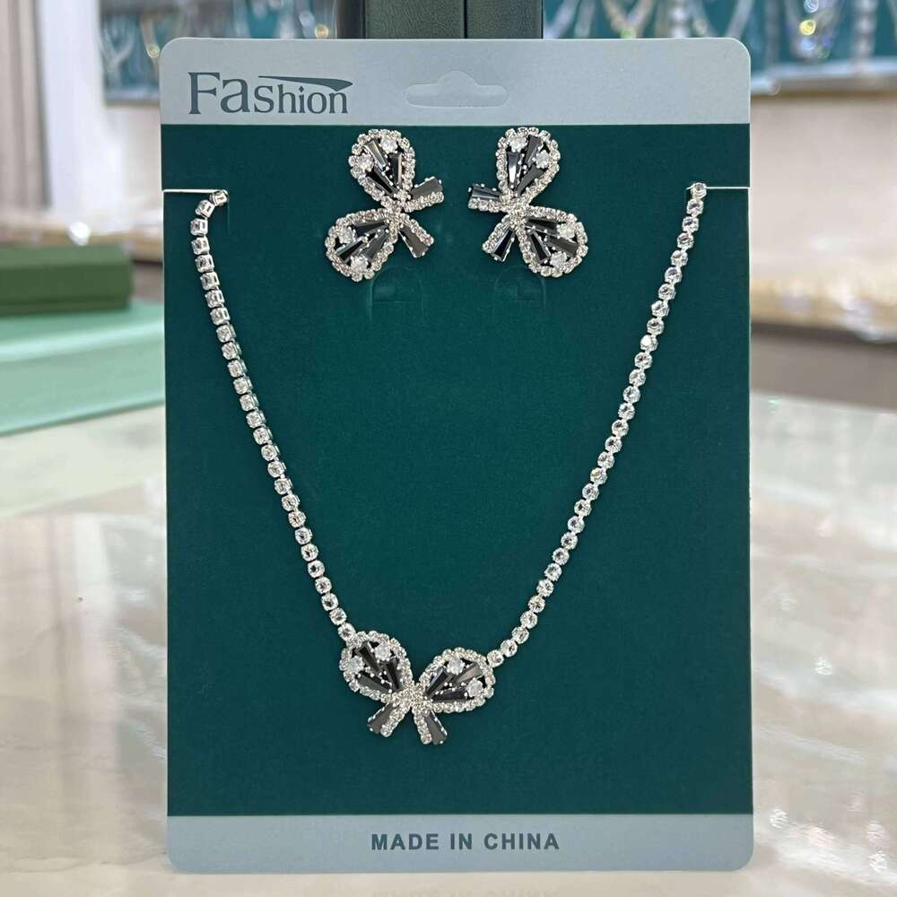 New Light Luxury Zircon Multicolor Necklace Earrings Butterfly Mesh Red Blow Small Fragrance Set Accessories Women Z260313